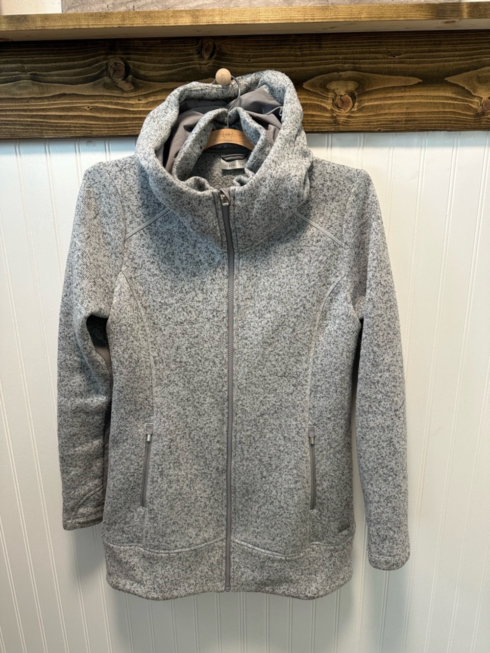 Athleta CYA Stronger Long Jacket Heather Gray Zip Front Hooded Utility Sz M